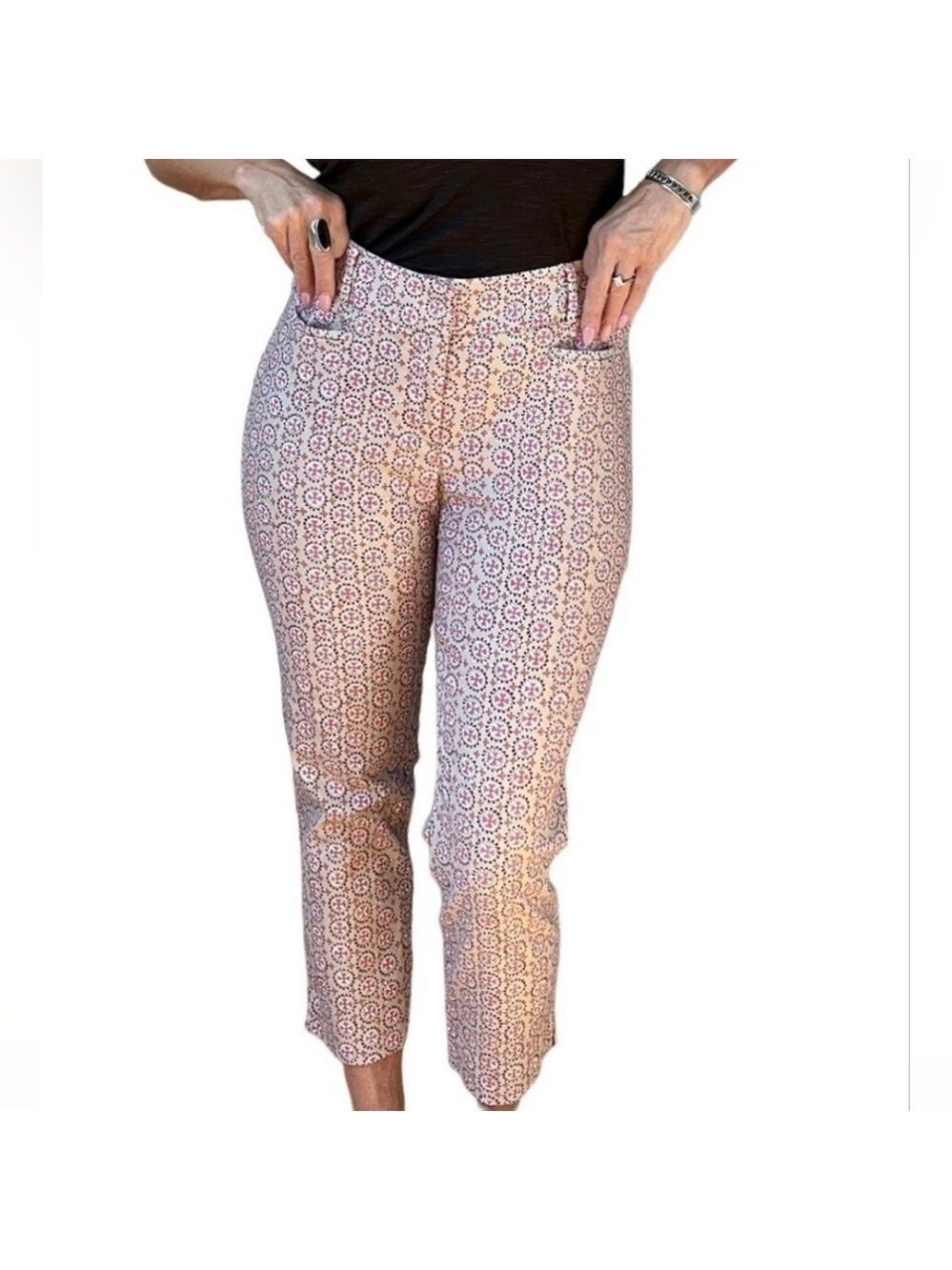ANN TAYLOR LOFT MARISA WOMEN'S MULTICOLOR PATTERNED CROPPED PANTS SIZE 2